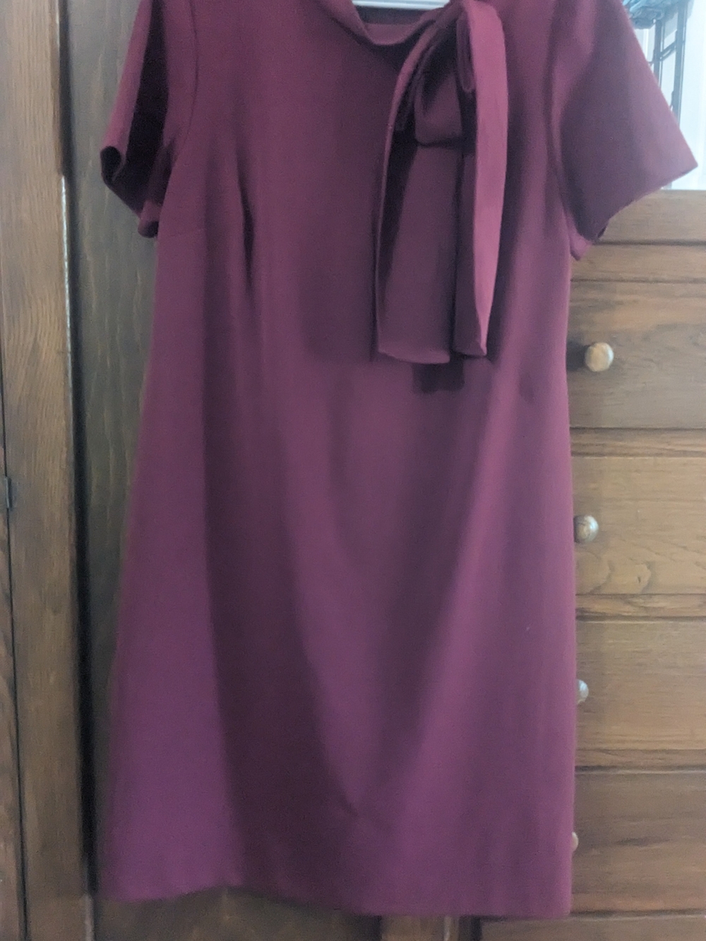 Shelby & Palmer Burgundy Bow-Neck Short Sleeve Midi Dress 12